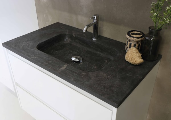 Modern bathroom vanity with professional plumbing fixture installation